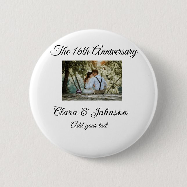 Wedding Anniversary add name year image text coule Button (Front)