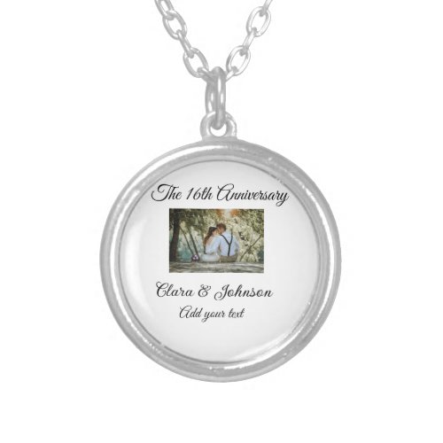 Wedding Anniversary add name year image text coule Silver Plated Necklace