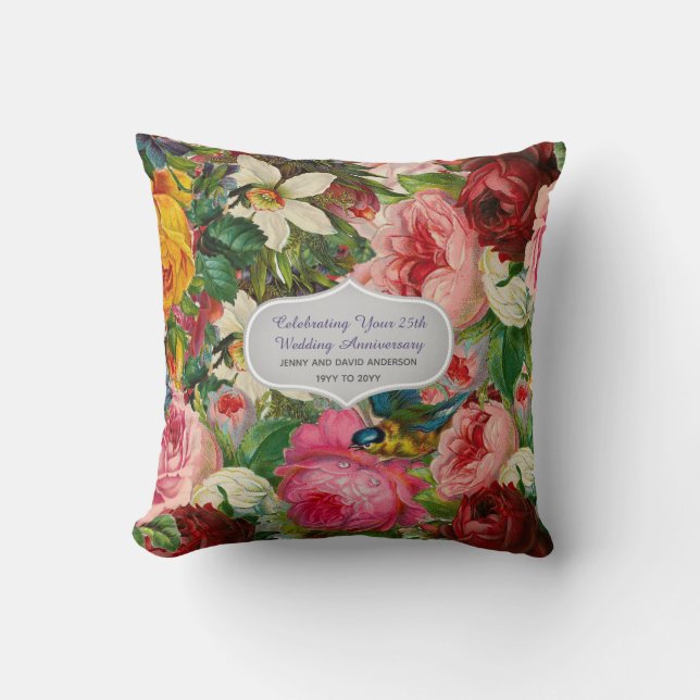 Wedding Anniversary ANY - Vintage ROSES Custom Throw Pillow (Front)