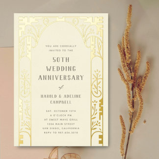 Wedding Anniversary Arch Gold Foil Invitation