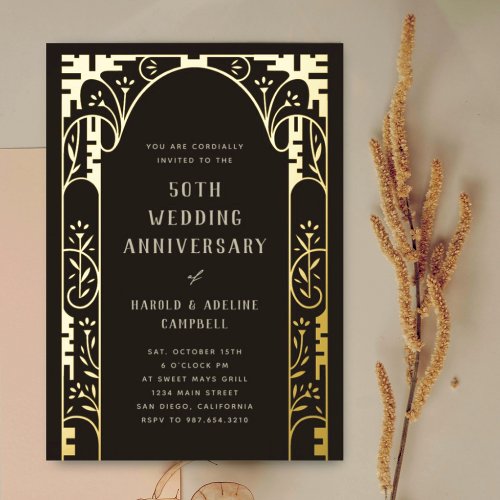 Wedding Anniversary Arch Gold Foil Invitation