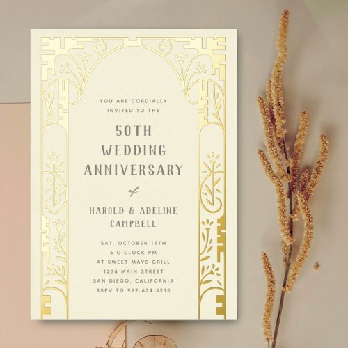 Wedding Anniversary Arch Gold Foil Invitation