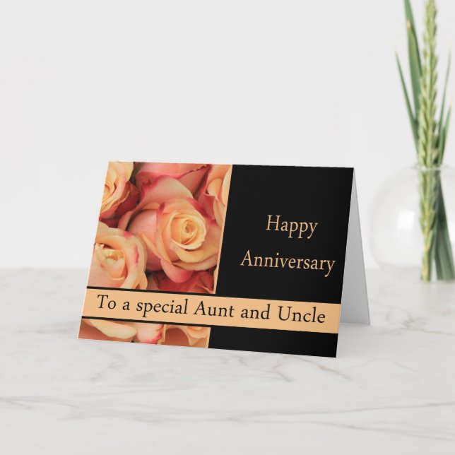 Wedding Anniversary Aunt & Uncle  Pink roses Card (Front)