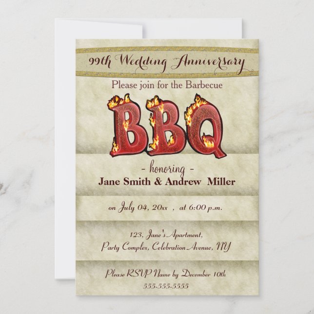 Wedding Anniversary BBQ party invitations (Front)