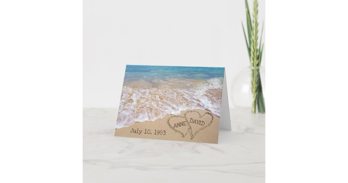 Wedding Anniversary Beach Hearts Card | Zazzle