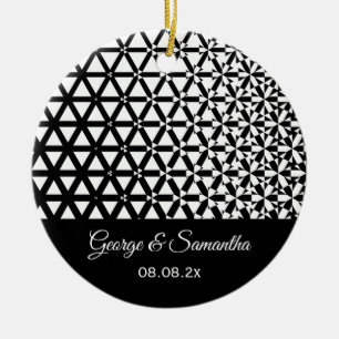 Wedding Anniversary Black White Geometric Ceramic Ornament