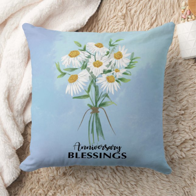 Wedding Anniversary Blessings Bouquet of Daisies Throw Pillow (Blanket)