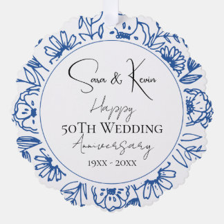 Wedding Anniversary Bleu Florals Ornament Card