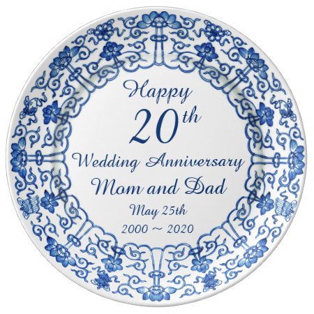 Wedding Anniversary Blue Asian Porcelain Plate