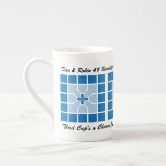 Wedding Anniversary Blue Geometric With Name Bone  China Mug