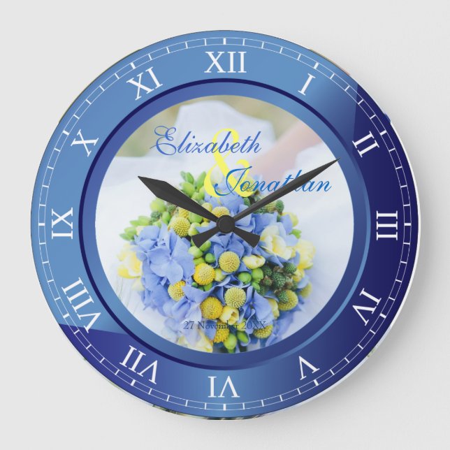 Wedding Anniversary Blue Sapphire Roman Numerals Large Clock (Front)