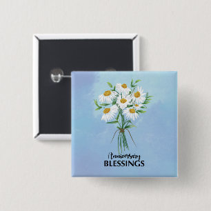 Wedding Anniversary Bouquet of Daisies Blessings Button