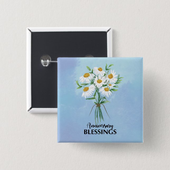 Wedding Anniversary Bouquet of Daisies Blessings Button (Front & Back)