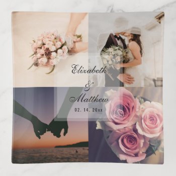 Wedding Anniversary Bride And Groom Photo Collage Trinket Tray by littleteapotdesigns at Zazzle