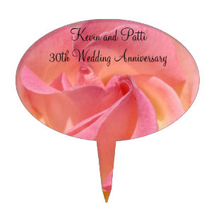 Wedding Anniversary Cakepicks Pink Rose Flowers Cake Topper