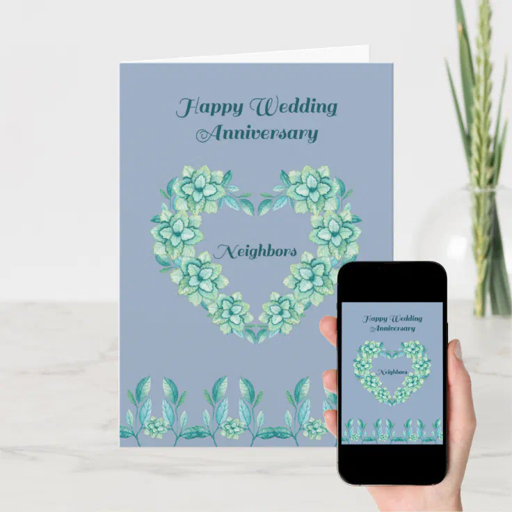 Wedding Anniversary Card for Neighbors in Blue Zazzle