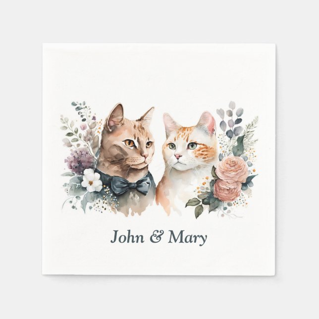 Wedding Anniversary Cats On White Napkins (Front)