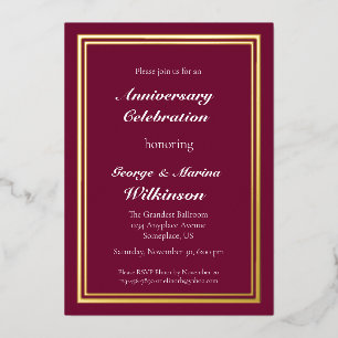 Wedding Anniversary Celebration 50th burgundy Foil Invitation