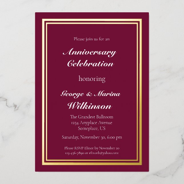 Wedding Anniversary Celebration 50th burgundy Foil Invitation (Front)