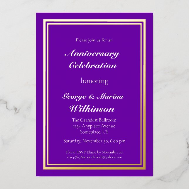 Wedding Anniversary Celebration 50th purple Foil Invitation (Front)