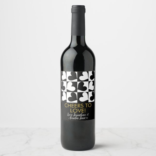 Wedding Anniversary Cheers To Love Heart Wine Label (Front)
