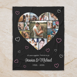 Wedding Anniversary Couple Heart Photo Collage Fleece Blanket