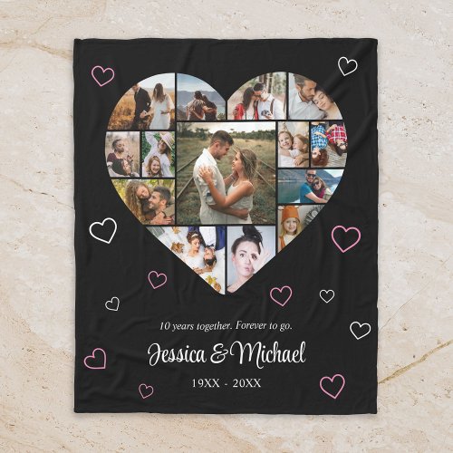 Wedding Anniversary Couple Heart Photo Collage Fleece Blanket