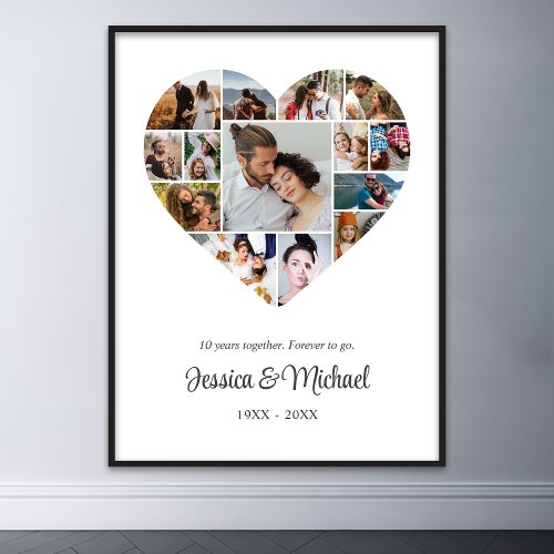 Wedding Anniversary Couple Heart Photo Collage Poster