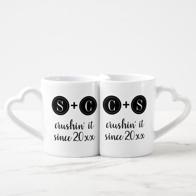 Wedding Anniversary Couple Monogram Initial Coffee Mug Set (Front Nesting)