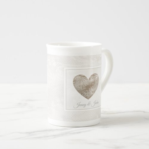 Wedding Anniversary cup with lace heart