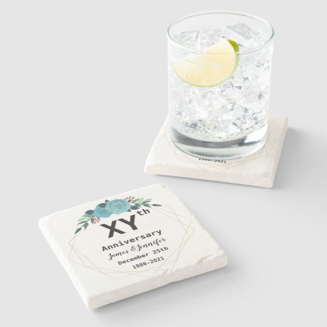 Wedding Anniversary Custom Names and Year Stone Coaster (Side)