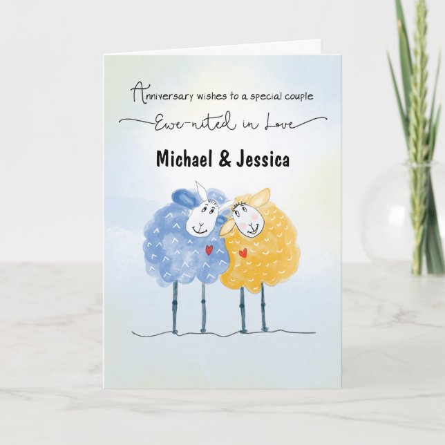 Wedding Anniversary Customizable Names Two Cute Ha Card (Front)