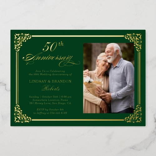 Wedding Anniversary Damask Luxurious Gold Foil Foil Invitation
