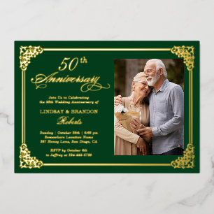 Wedding Anniversary Damask Luxurious Gold Foil Invitation