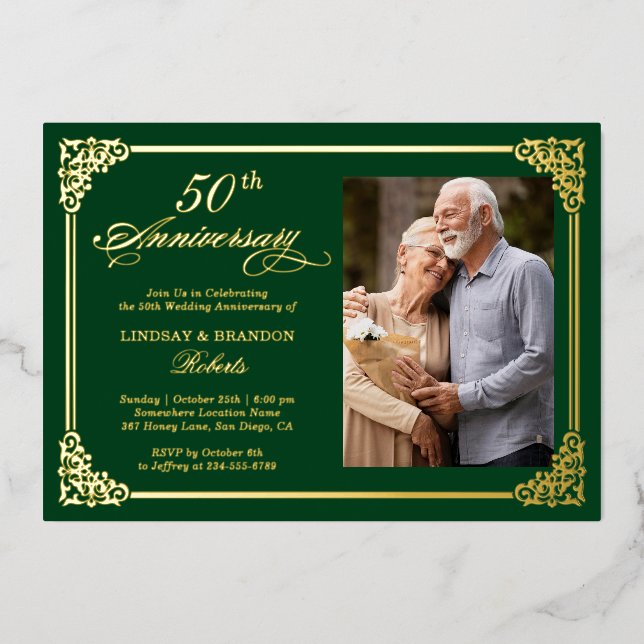 Wedding Anniversary Damask Luxurious Gold Foil Invitation (Front)