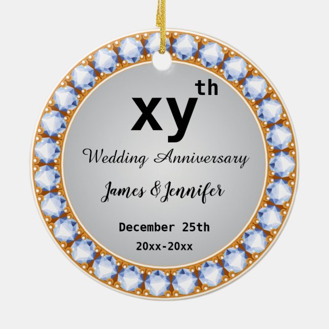 Wedding Anniversary diamond Custom years & names Ceramic Ornament (Back)
