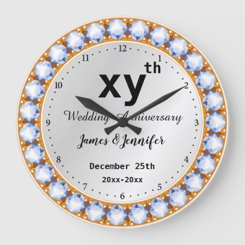 Wedding Anniversary diamond Custom years  names Large Clock