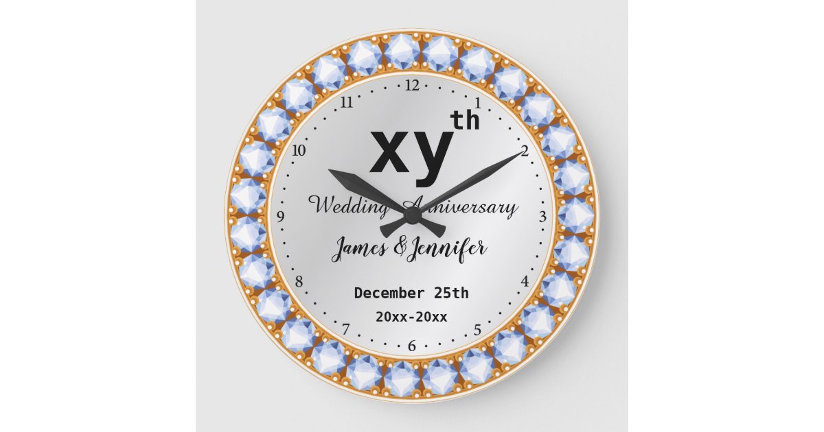 Wedding Anniversary diamond Custom years & names Large Clock Zazzle