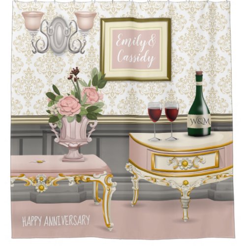 Wedding Anniversary Elegant Pink Room Valentine Shower Curtain