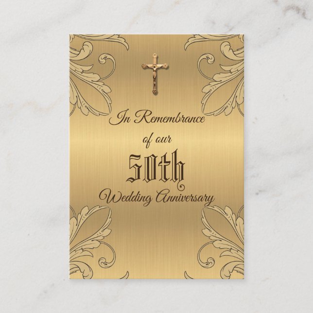 Wedding Anniversary Favor Golden Cross  Holy Card (Front)
