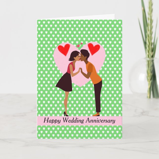 Wedding Anniversary for Cute Black Couple Card (Front)