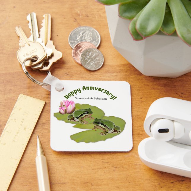 Wedding Anniversary Frog Couple Personalized Keychain (Desk)