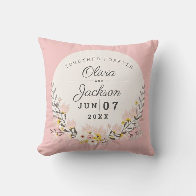 Wedding Anniversary gift chic floral blush pink Throw Pillow (Front)