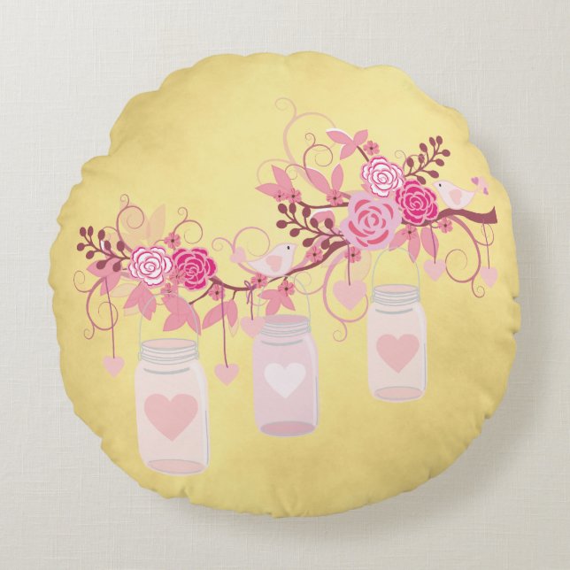 Wedding Anniversary Gift Gold and Pink Round Pillow (Front)