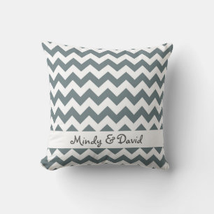 Wedding Anniversary Gift Gray Chevron Stripe Throw Pillow
