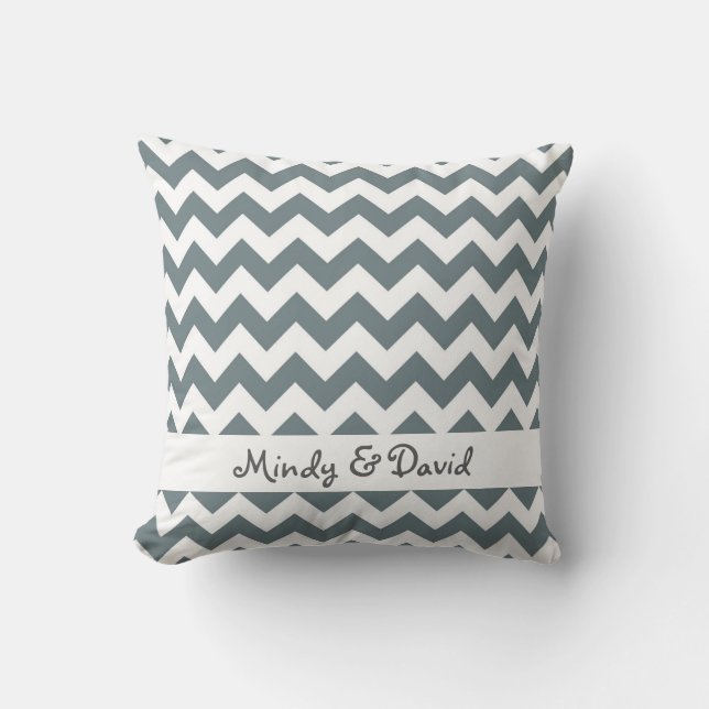 Wedding Anniversary Gift Gray Chevron Stripe Throw Pillow (Front)