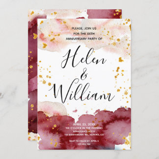 Wedding Anniversary Gold and Burgundy Invitation