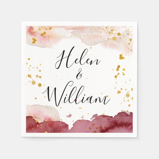 Wedding Anniversary Gold and Burgundy Napkins (Front)