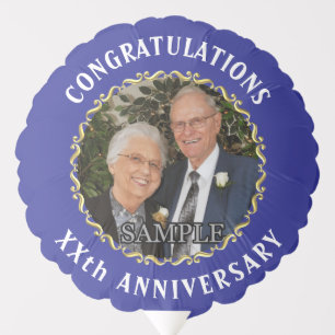 Wedding Anniversary Gold Circle and Photo blue Balloon