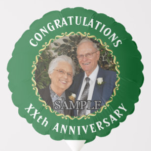 Wedding Anniversary Gold Circle and Photo green Balloon